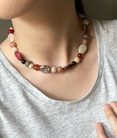 Collier ras du cou unisexe fait main en perles d'eau douce et pierres précieuses ovales mélangées, coloré, étanche, en pierres naturelles, idéal pour un cadeau, faible MOQ