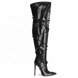 Bottes hautes tendance à imprimé mode avec lanières, grande taille 43, pour femme, à talon fin, bout pointu, cuissardes longues - Product Image 3