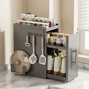 Étagère à épices de cuisine multi-niveaux, boîte de rangement coulissante pour comptoir, anti-poussière, type push-pull - Product Image 1