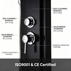 Panel de <span class=keywords><strong>Ducha</strong></span> de Lluvia Montado en la <span class=keywords><strong>Pared</strong></span> con Válvula de Cerámica Negra de Acero Inoxidable 304, con Chorro de Masaje, para Uso en Hoteles - Product Image 4