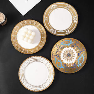 Ensemble de vaisselle de luxe pour mariage, assiettes rondes en céramique avec bord doré, personnalisées pour hôtel, 7,5, 9, 10,5 pouces - Product Image 1