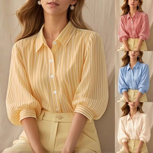 Annshine 2026畅销条纹四分之三袖优雅翻领女式衬衫 - Product Image 1