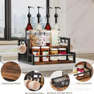Wooden <b>Desktop</b> Storage Rack Tiered Coffee Syrup <b>Shelf</b> Double Layer Standing Organizer For Kitchen Counter - Product Image 1