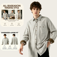Bestseller Heren 100% Katoenen Geruite Overshirt Oversized Loose Fit Lange Mouwen Borstzak Casual Shirts Custom Logo Groothandel