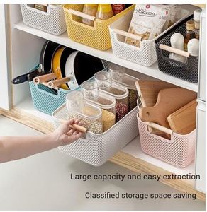 Metal Wire Basket with Wooden Handles Mesh Steel Storage Organizer Bin <b>Containers</b> for Kitchen Fridge Fruit Makeup <b>Snacks</b> Gifts - Product Image 3
