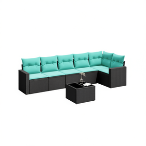 Ensemble de canapés de patio en polyrotin noir avec coussins, 7 places, mobilier d'extérieur, style contemporain, design moderne - Product Image 1