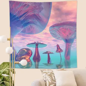 Custom Decoration Blanket Dazzle Colorful Mushroom Wall Hanging Tapestry