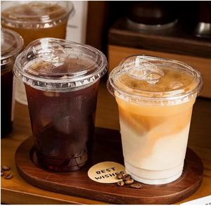 Gobelets jetables en PET de 98 mm avec couvercles, impression de logo personnalisé, pour boissons froides, thé à bulles et café, 16 oz, transparents, vente en gros - Product Image 2