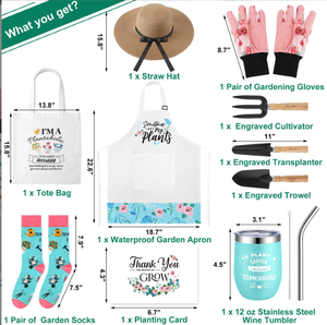 Ensemble de <span class=keywords><strong>jardinage</strong></span> pour femmes de 10 pièces avec outils de plantation, chapeau de paille, tablier floral, gants, panier-cadeau et accessoires d'aspiration - Product Image 5