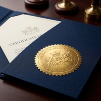 Etiqueta Adhesiva con Logotipo en Relieve, Papel Recubierto Premium Personalizado, para Documentos Corporativos y Carpetas de Presentación