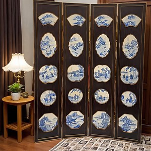 Écran pliant à quatre panneaux inspiré de la porcelaine bleue blanche classique chinoise cloison en <span class=keywords><strong>bois</strong></span> massif salon chambre Antique - Product Image 4