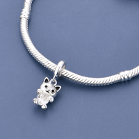Breloques Pan Charms en argent, chat noir et blanc, maman chat, chaton enlacé, perles de zircon rose, compatibles avec bracelet original, bijoux Berluque