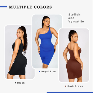 Ingrosso 2023 donna <span class=keywords><strong>monospalla</strong></span> senza maniche blu senza cuciture Body Shapewear Sexy <span class=keywords><strong>abito</strong></span> aderente <span class=keywords><strong>Midi</strong></span> con modello solido estivo - Product Image 6