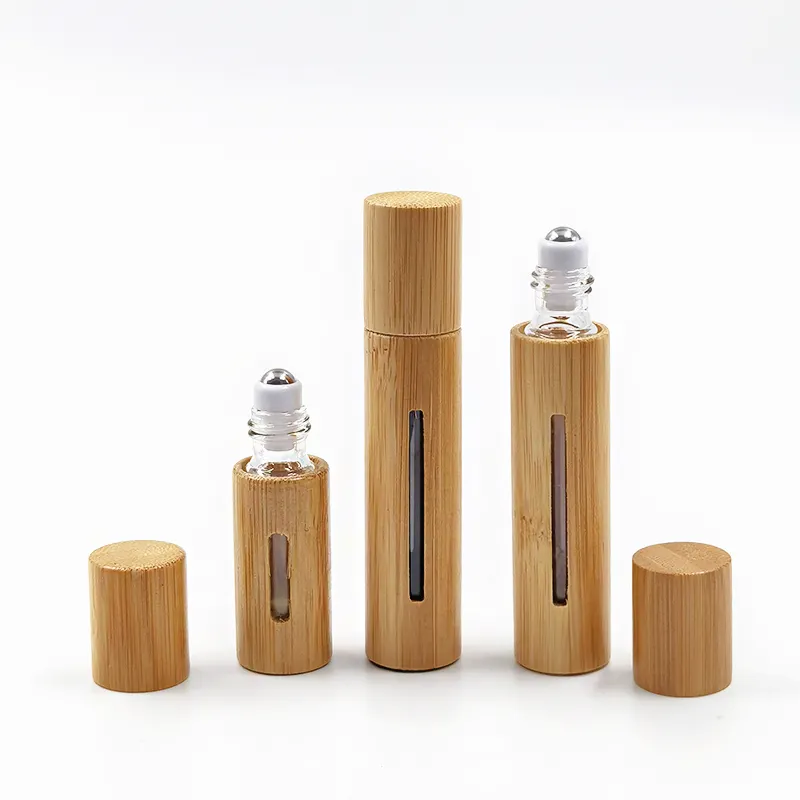 10Ml Vỏ Tre Thủy Tinh Cuộn Trên Chai Cho Tinh Dầu Với Con Lăn Bằng Thép Không Gỉ Bóng Lăn Container