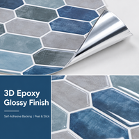 Autocollant mural 3D imperméable en diamant bleu brumeux, carrelage décoratif