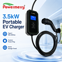 Nouveau chargeur EV portable de type 2 de 3,5 kW, 16 A, 230 V AC, classé IP67 avec protection RCD pour une utilisation domestique, en garage et en voyage en Europe