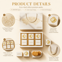 Coffret Cadeau Portable de Luxe pour Gâteaux de Lune de la Fête de la Mi-Automne, avec Fenêtre en Quatrefoils Dorés et Motif Osmanthus, Six Compartiments, Personnalisable OEM
