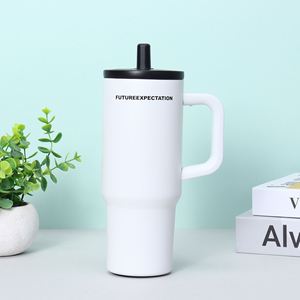 Mug de voyage isotherme en acier inoxydable à double paroi 710 ml avec couvercle à paille et poignée - Product Image 6