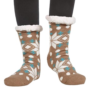 Chaussettes chaudes en tricot épais doublé de molleton, chaussons d'hiver à motif de flocon de neige de noël - Product Image 1