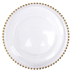 Migliore vendita chiaro tondo 13 pollici di <span class=keywords><strong>vetro</strong></span> di nozze piatti con perline d'oro cerchio per eventi rotondi 13 pollici di <span class=keywords><strong>vetro</strong></span> di nozze - Product Image 5