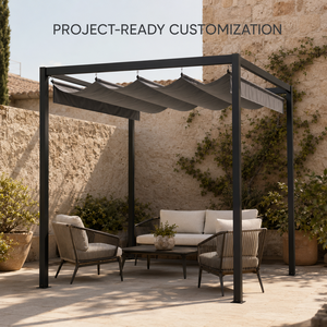 Pérgola de Acero Ajustable Manualmente de 3x3m, Estructura de 60x60mm, Toldo Retráctil Tipo Romano, Protección Solar para Jardín, Villa, Resort, Área Comercial - Product Image 1