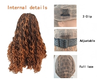 Perruque tressée faite main en dentelle complète de 24 pouces, 400g, avec tresses ombrées à trois brins, boucles ondulées effet eau et raie carrée