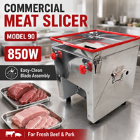 Machine à trancher la viande de table professionnelle 850W, modèle 90, pour la préparation de poitrines de poulet fraîches dans les cuisines de restauration et d'hôtels