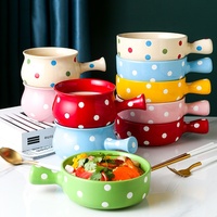 Bol à nouilles en céramique ESTICK, bol à pois colorés avec poignée, compatible micro-ondes, plat de service pour salade de fruits, pour restaurant et maison