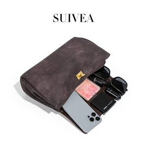 Suede <b>Shoulder</b> <b>Bag</b> With Lock Closure Vintage Style For Daily Use 50-65cm <b>Strap</b> Length Two Handles Large Capacity Women's Handbag - Product Image 5