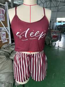 Ensemble pyjama pour femmes, veste à imprimé lettres, short rayé, deux pièces, camisole et short, vêtements de nuit - Product Image 5