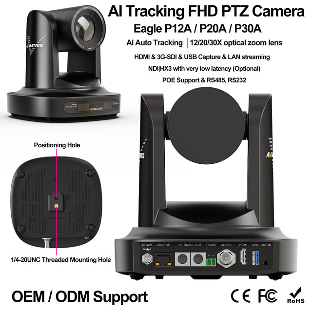 AVMATRIX AI Tracking PTZ Camera 12X 20X 30X Optical Zoom Lens with HDMI & SDI Output USB Capture and LAN Streaming