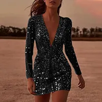 2024 femmes à la mode robe de bal Mini robe manches longues décolleté en V profond Empire taille genou longueur été antistatique