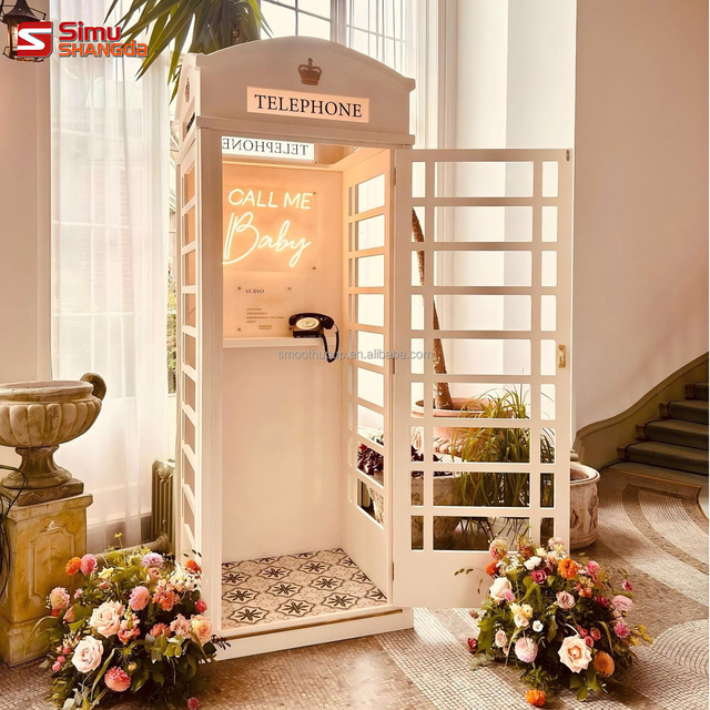Hot Sale White Metal Arch Style Phone Booth Telephone Booth Metal Telephone Booth Box for Wedding Party with Neon Sign