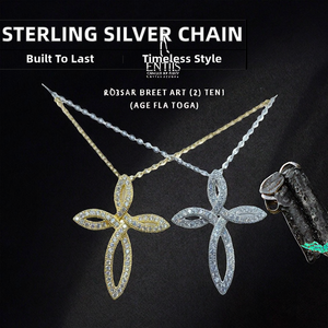 Classic Cross Pendant Necklace 925 <b>Silver</b> 18K Gold Plated Moissanite Micro Insert <b>Snake</b> <b>Chain</b> Unisex Everyday Wear - Product Image 2