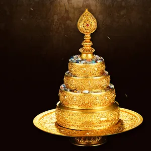 Seven gems installed Tibetan Mancha Compass Tibetan Tantric Bronze Manzha Plate Buddha Front Offering Manzha Plate Decoration