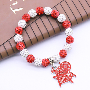 Wholesale Fancy Red and <strong>White</strong> Crystal Ball Beaded HEROINES of JERICHO Charm Making Masonic HOJ Lady Jewelry Elastic <strong>Bracelet</strong> - Product Image 3