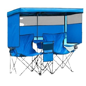 Silla Plegable Portátil Doble con Bolsa Refrigerante y Parasol, de Tela y Metal, para Camping, Playa y Ocio al Aire Libre, Venta al Por Mayor de Fábrica en Zhejiang - Product Image 4