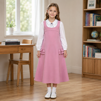 Robe d'uniforme scolaire de haute qualité pour filles, sans manches, à volants et poches, avec bretelles, logo personnalisé, vente en gros OEM ODM