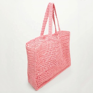 Designer de luxe femmes été plage sac de voyage raphia paille osier fourre-tout Style bohème rose Shopper moraillon fermeture creux sac à main - Product Image 2