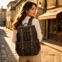 Sac à dos personnalisable en cuir Crazy Horse avec cordon de serrage, sac de voyage, sac à dos pour ordinateur portable 16 pouces, sac à dos en cuir véritable pour femmes