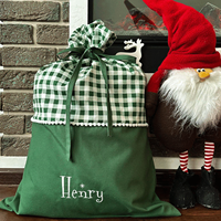 Sac de Noël personnalisé vierge en toile unie et à carreaux avec cordon de serrage pour enfants – Sac de rangement pour cadeaux de Noël