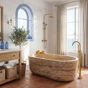 Luxury Custom-made Modern Bathtubs Exclusive French Gold Travertine Freestanding Soaking Bathroom Vila Hotel Home House - Product Image 1