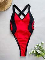 Patchwork Dames Strandkleding Bodysuit Cross Bandage Back Sport Fitness Eendelig Damesbadpak Badpak