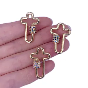 Joyería de personalidad de moda Cruz católica/Clip de papel/conector de corazón chapado en oro con incrustaciones de circón colorido accesorios de joyería