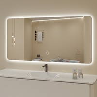 Miroir de salle de bain carré anti-buée de style nordique avec écran tactile LED et miroir de maquillage mural intelligent