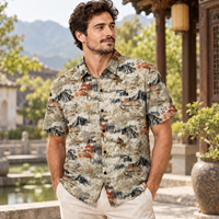Kemeja Pria Cepat Kering, Bernapas, Tanpa Jahitan, Motif Hawaii, Bahan Spandex/Polyester Anti Kusut untuk Liburan Pantai (Grosir)