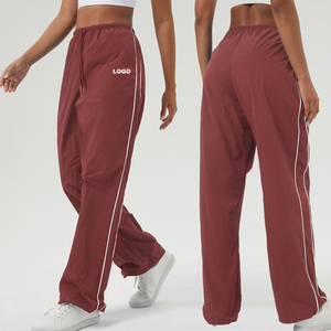 Pantalon de sport ample et léger en tissu 100% nylon tissé, séchage rapide, pour femmes, logo personnalisé, cordon de serrage, pantalon de sport décontracté uni - Product Image 1