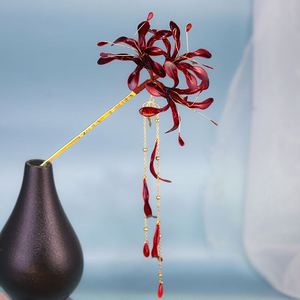 Palillos para el pelo estilo chino con flor de lirio araña, súper encantadores, vintage, con borlas de aceite brillante, para boda y Hanfu - Product Image 6