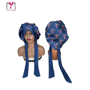 MUTANG CUSTOMIZE Satin Bonnet Blue Printed Logo Fashion Headwear for Women Daily Use Four Seasons 54-56CM - Product Image 4