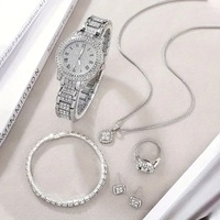Cadeau de Saint Valentin 6PCS Set Femmes Luxe Mode Quartz Montre Collier Bijoux Set Montres-Bracelets Robe Horloge Set Montre Femme